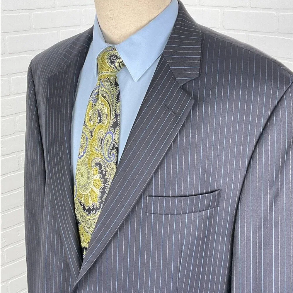 Lauren Ralph Lauren Blazer Men 46L Blue Pinstripe Wool Jacket Union Canada‎ VTG